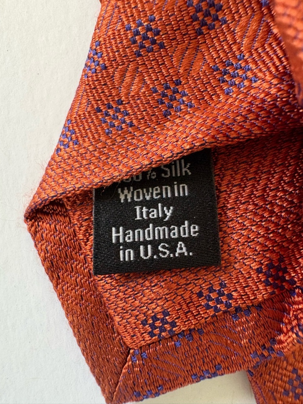 David Donahue Terra Cotta Silk Tie with Purple/ Navy Micro-Dot Pattern - Picture 6 of 6